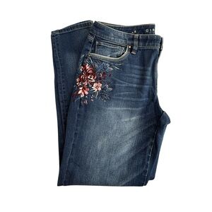 White House Black Market Denim Blue The Girlfriend Jeans Floral Embroidery Sz 8